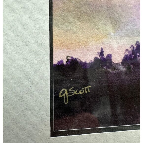 Watercolor Painting Evening Sky Purple Yellow Signed Original Wall Art J Scott - Picture 6 of 9